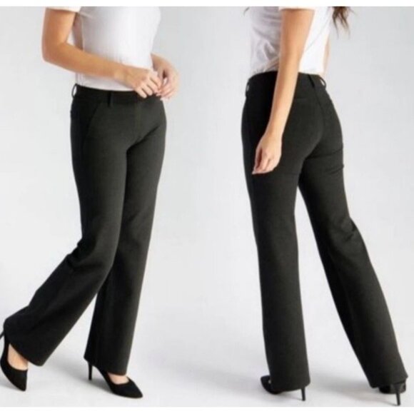 Betabrand Pants Black Ribbed Textured Pants Straight Stretchy Womens Size XL - Picture 1 of 11